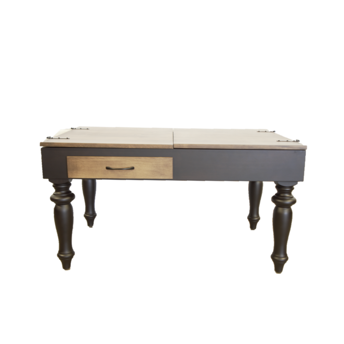 small puzzle table with drawers and turned legs