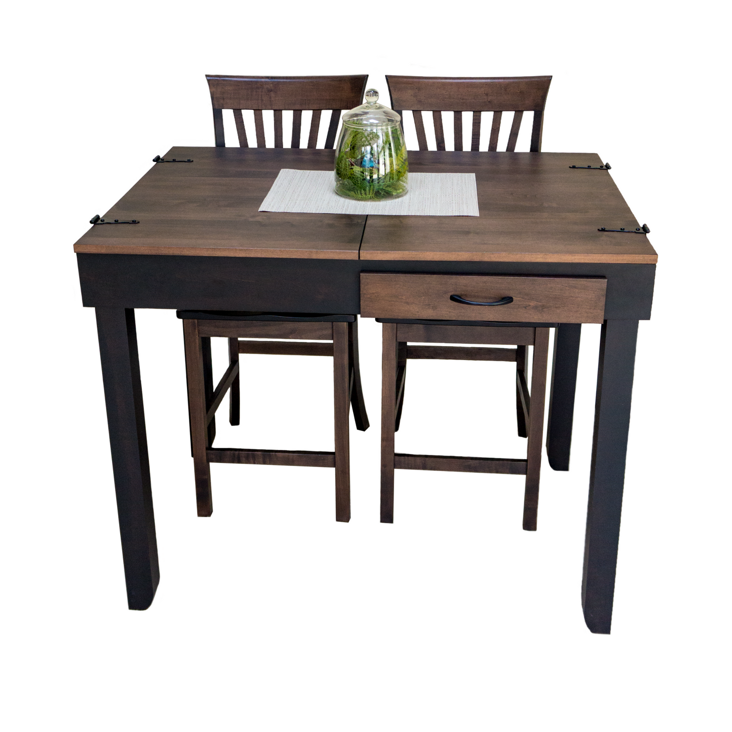 Hidden puzzle table - counter height jigsaw puzzle table with the top fully closed to hide ongoing jigsaw puzzle