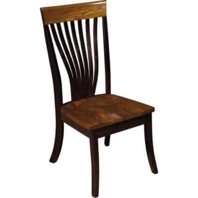 A wooden dining chair with a slatted backrest and a square seat, shown against a plain white background.