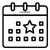 A simple calendar icon with a white square and rounded corners, a blue vertical bar on the left, and a gray star in the center, shown on a light gray background.