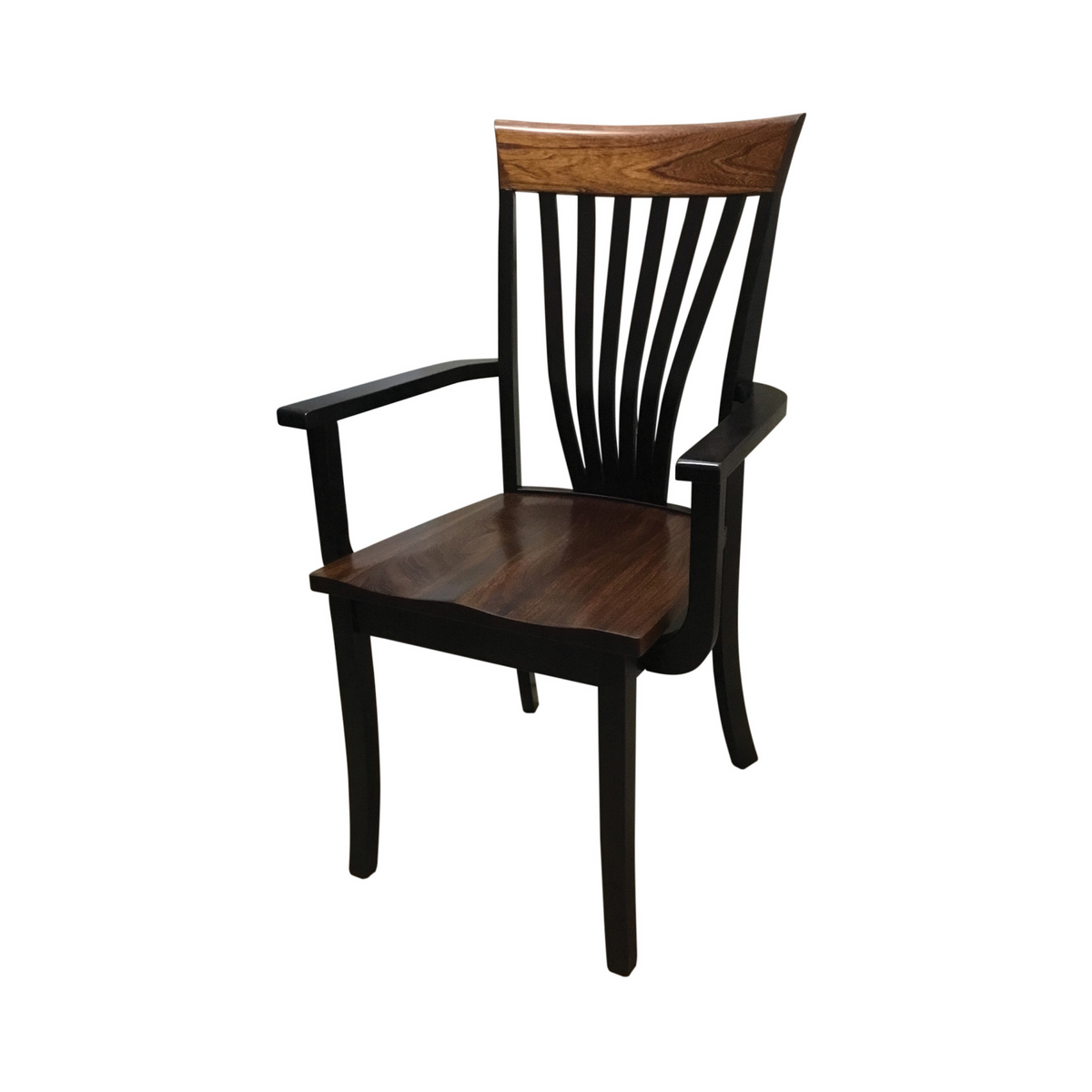 Christy Fanback Chair Arm Chair in desk height with 2 tone stain finish in white background