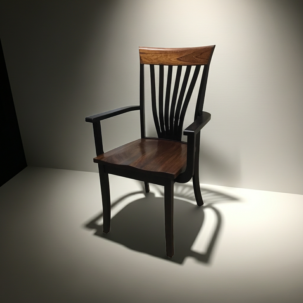 Desk Height Christy Fanback Arm Chair in a white room with shadows