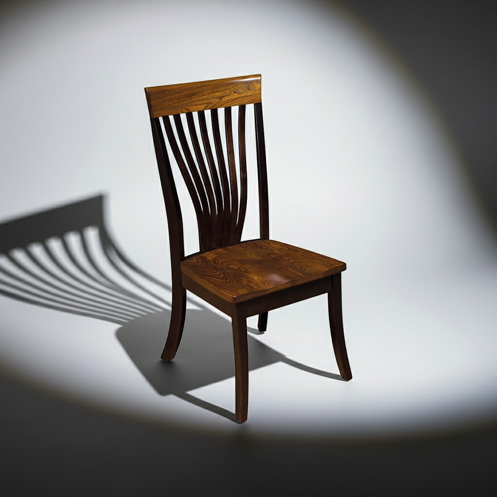 Desk Height Christy Fanback Armless Chair in a white room with shadows