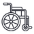 A simple black line icon of a wheelchair on a white background.